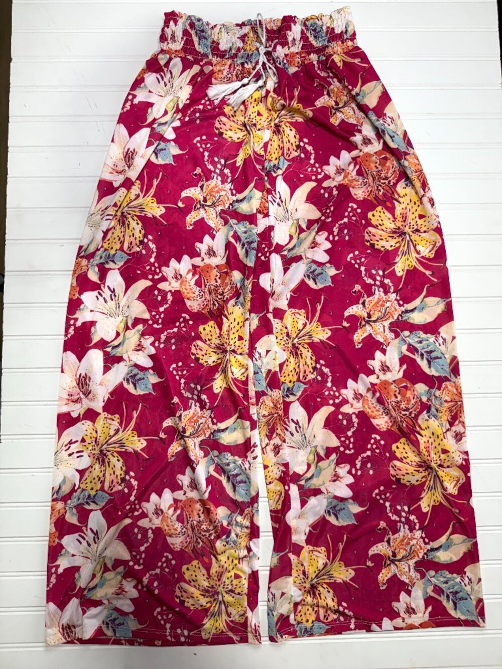 West Loop Floral Wide Leg Pants Pink Tropical Boho Size M